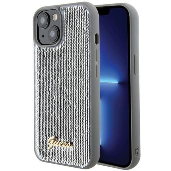 Guess iPhone 15 Mobilskal Sequin Script Metal - Sølv Silver