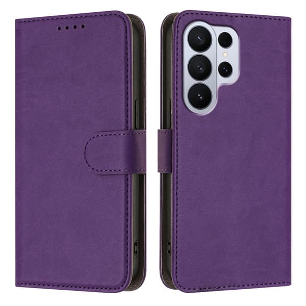 Galaxy S26 Ultra Plånboksfodral Solid Color Konstläder - Mörklila Lila