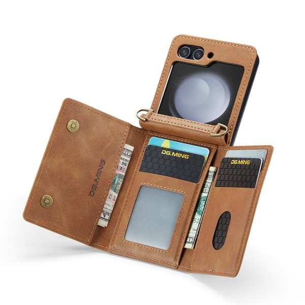 DG.MING Samsung Galaxy Z Flip7 FE Plånboksfodral RFID-Skydd Brun