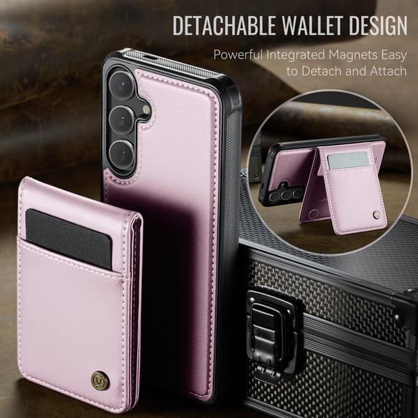 JEEHOOD Mobilskal för Samsung Galaxy S26 Magnetiskt Konstläder RFID - Rosa