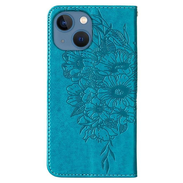 iPhone 14 Plus Pungecover Butterfly Flower Imprinted - Blå Blå