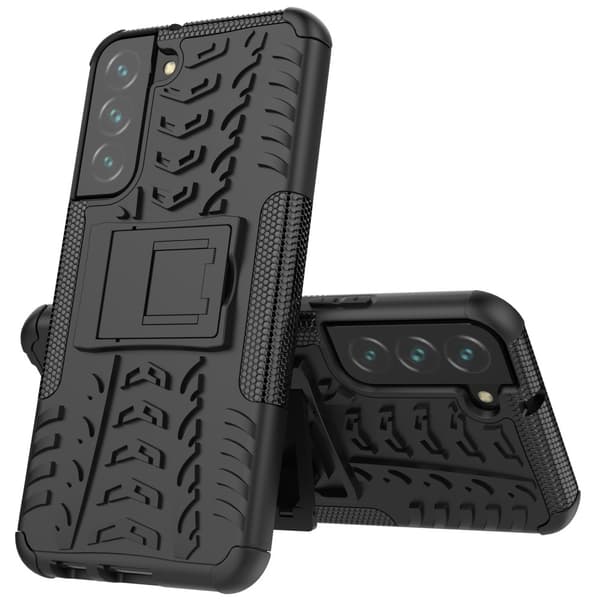 Tire Texture Kickstand -kuori Galaxy S22 Plus 5G - Musta Black