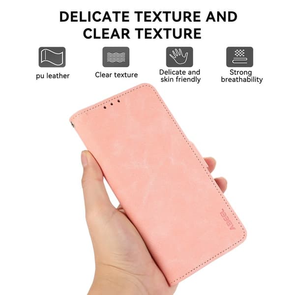 ABEEL iPhone 12 Pro Plånboksfodral Konstläder RFID-Skydd Magnetisk - Rosa