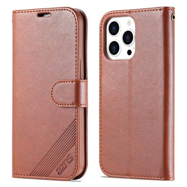 AZNS iPhone 15 Pro Max Plånboksfodral Konstläder - Brun