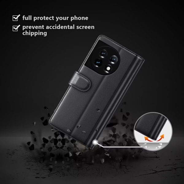 OnePlus 11 5G Plånboksfodral Äkta Läder - Svart Svart