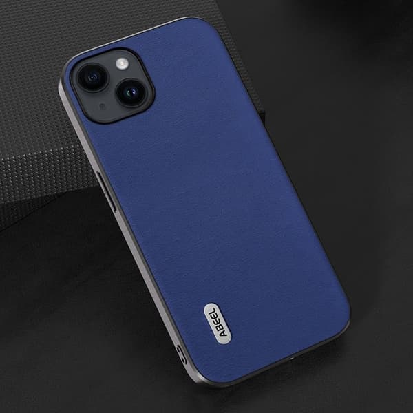 ABEEL Mobilskal till iPhone 15 Plus Texturerat PU Läder TPU - Blå