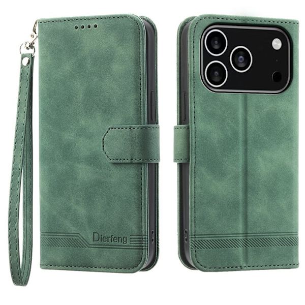 DIERFENG DF-03 Plånboksfodral för iPhone 17 Pro - Konstläder - Grön