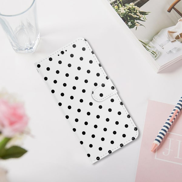OnePlus 15 5G Plånboksfodral Polka Dot Pattern Konstläder Vit