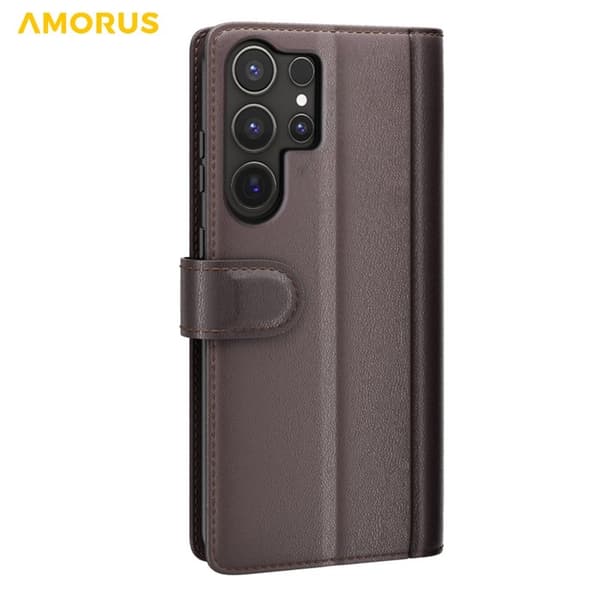 AMORUS Samsung Galaxy S26 Ultra Plånboksfodral Äkta Läder - Brun