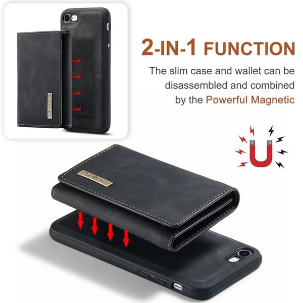 DG.MING M1 2-in-1 Plånboksfodral Konstläder i Svart för iPhone 7/8/SE
