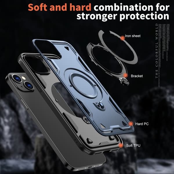 Mobilskal till iPhone 14/13 Plast Militärskydd Kickstand - Blå