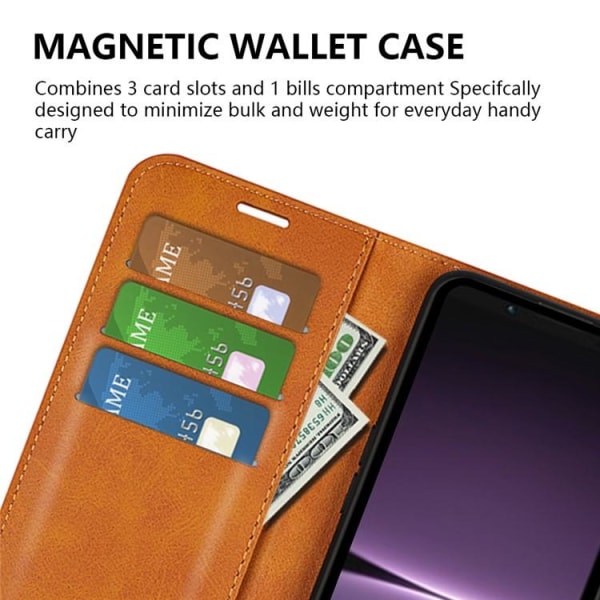 Sony Xperia 1 V Wallet Case Folio Flip Calf - Brun