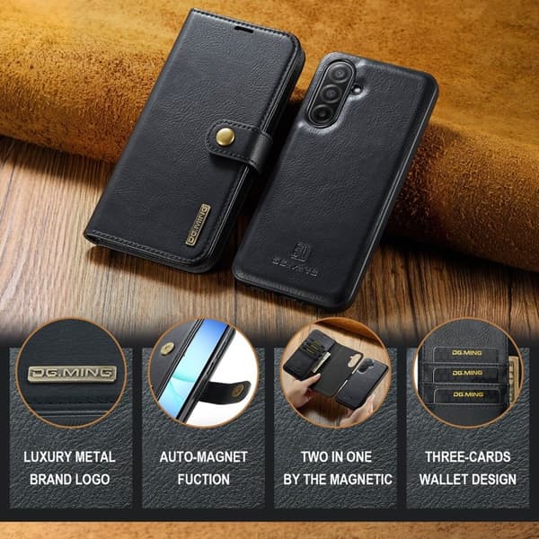 DG.MING Samsung Galaxy A17 5G Plånboksfodral Äkta läder Svart