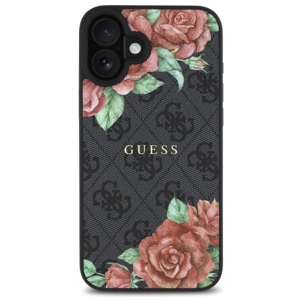 Guess telefonetui til iPhone 16 MagSafe 4G Blomsterprint - Sort Black