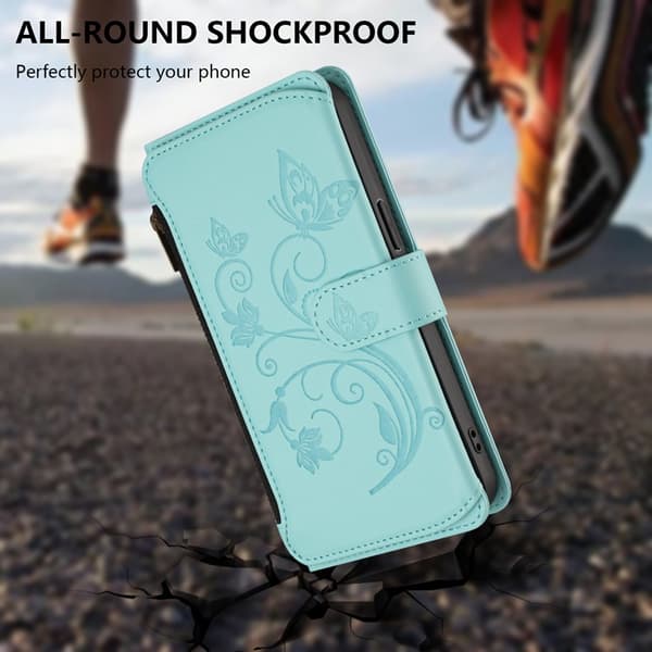 iPhone 17 Pro Max Plånboksfodral Butterfly Floral Imprint - Mintgrön Grön