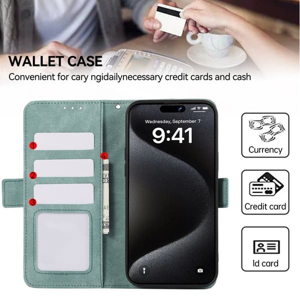 ABEEL iPhone 16 Plånboksfodral Konstläder RFID-Skydd Kortfack - Blå