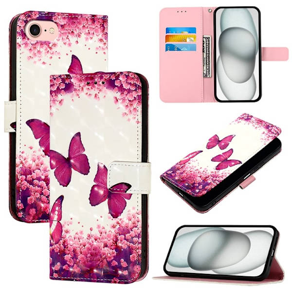 iPhone 16e Plånboksfodral Printing Pattern Med Rem Rosa