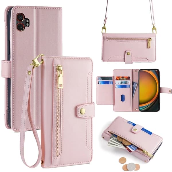 Galaxy Xcover 7 Pro Konstläder Plånboksfodral med 2 Rem - Rosa Rosa