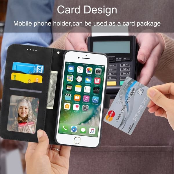 DIERFENG DF-03 Plånboksfodral för iPhone 7/8/SE (2020/2022) - Konstläder - Svart