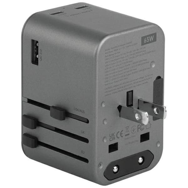 Energea Rejseoplader 65W 2xUSB-C 1xUSB-A PD-PPS-QC 3.0 Grå