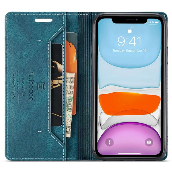 AUTSPACE A01 iPhone 11 Pro Plånboksfodral Konstläder - Blå