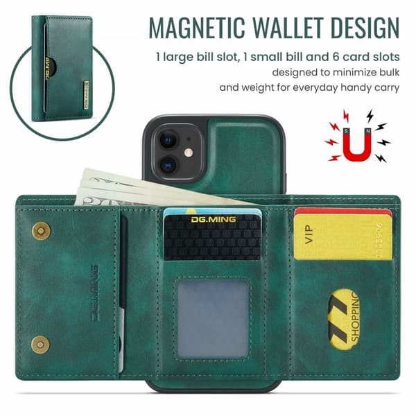 DG.MING M6 Series Mobilskal till iPhone 11 Magnetiskt Plånboksfodral Grön
