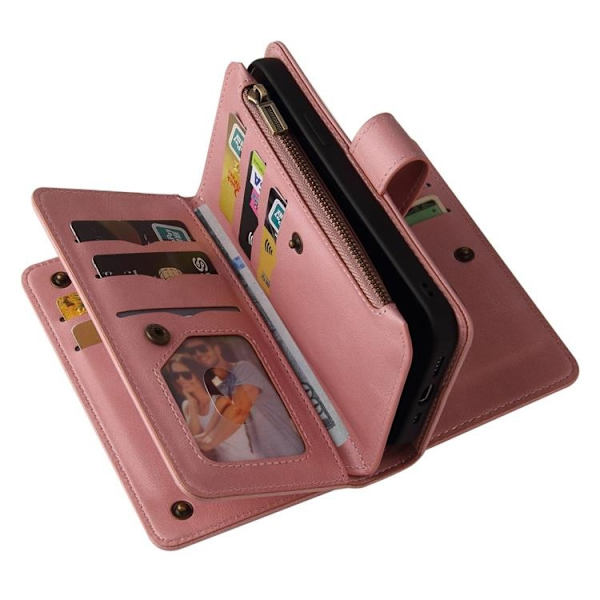 iPhone 14 Plus Plånboksfodral KT Zipper - Rosa Rosa