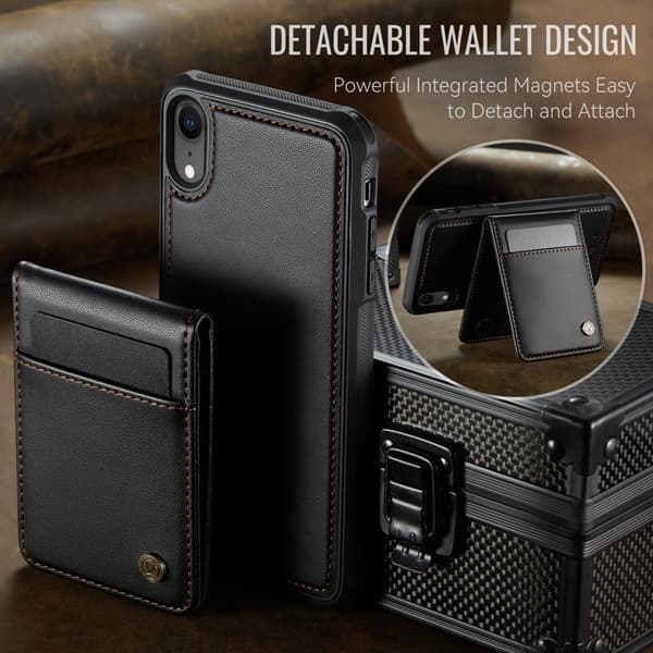 JEEHOOD J06 Mobilskal till iPhone XR Läder MagSafe RFID Blockering Svart