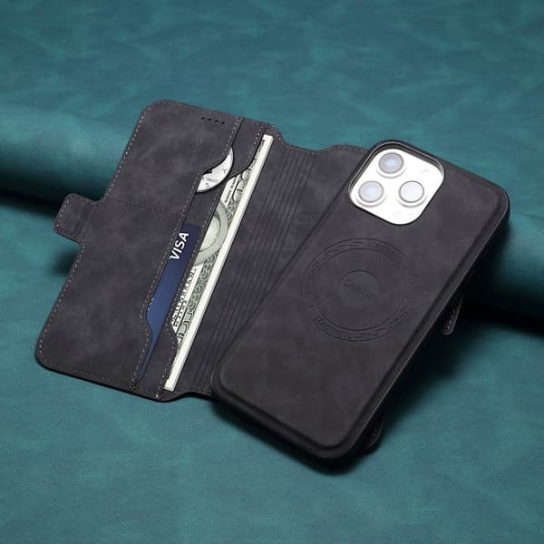 DENIOR B06 iPhone 16 Pro Max Plånboksfodral Konstläder + TPU - Svart