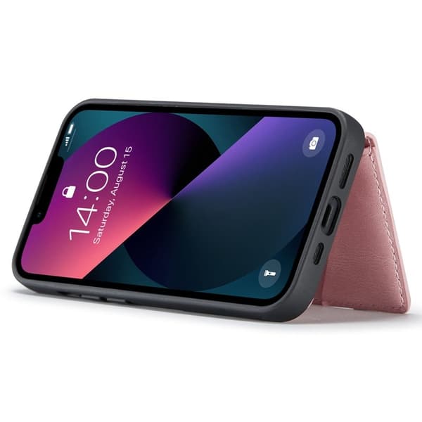 JEEHOOD Mobilskal till iPhone 14 2-in-1 Konstläder med Plånboksfodral - Roséguld