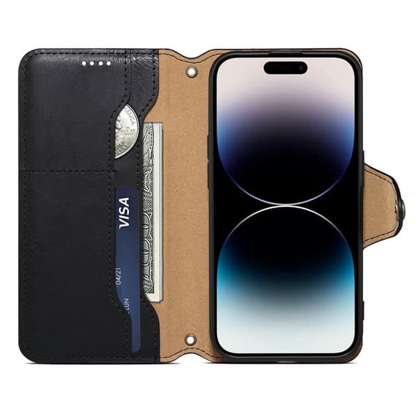 DENIOR iPhone XR Plånboksfodral Konstläder Svart med Konstlädertextur