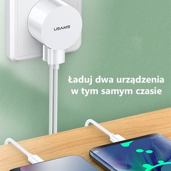 USAMS vægoplader T20 2xUSB 2.1A hurtig opladning (US-CC080) - hvid