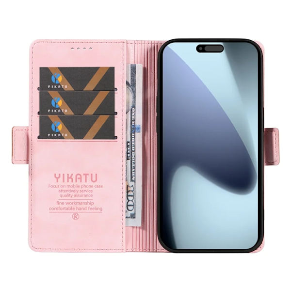 YIKATU iPhone 17 Pro Konstläder Plånboksfodral Litchi Texture - Röd