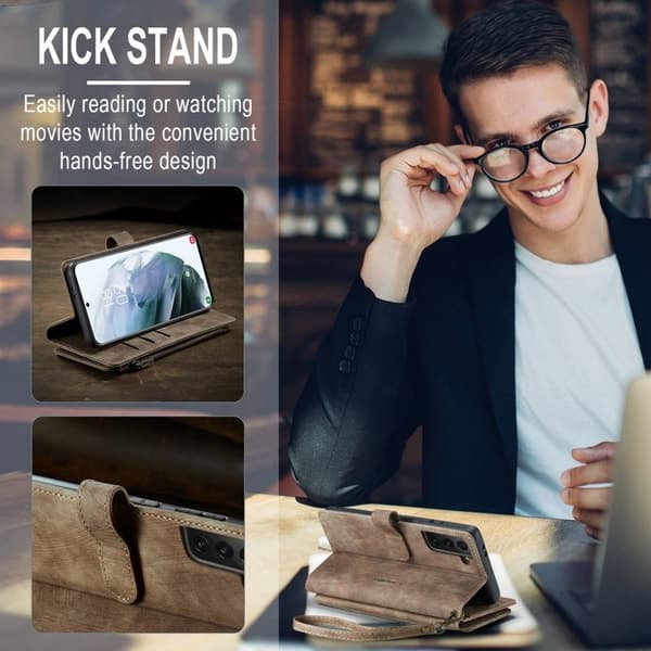 CASEME Konstläder Plånboksfodral för Samsung Galaxy S21+ 5G - Brun