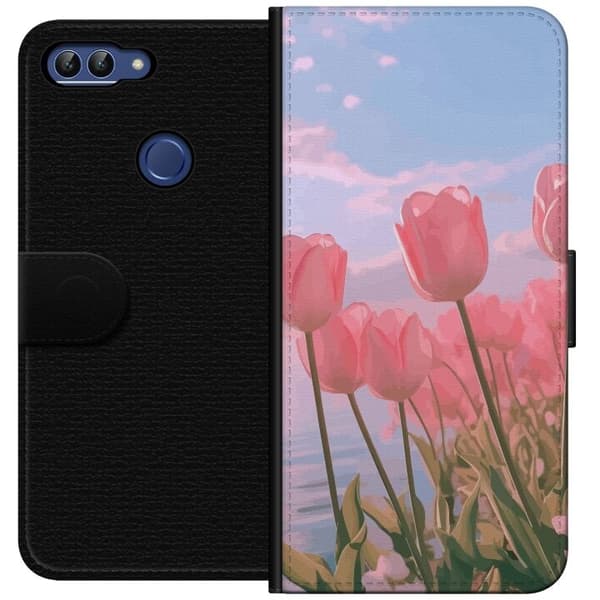 Pung etui til Huawei P smart med lyserøde tulipaner