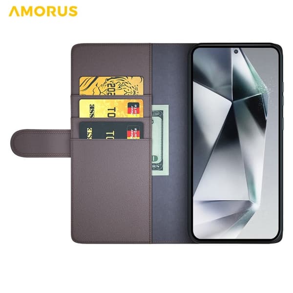 AMORUS Samsung Galaxy S26 Ultra Plånboksfodral Äkta Läder - Brun