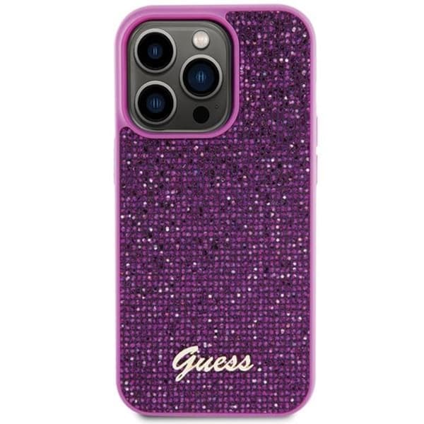 Guess iPhone 15 Pro Mobilskal Disco Metal Script - Rosa Rosa