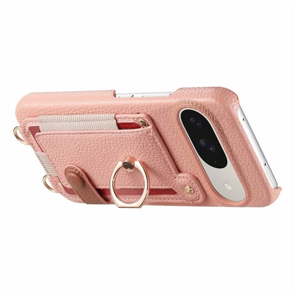 Mobilskal till Google Pixel 9/9 Pro med Korthållare Ring Kickstand - Rosa Rosa