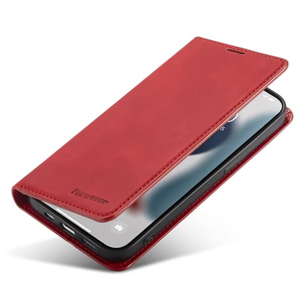 FORWENW iPhone 14 Pro Max Plånboksfodral Konstläder - Röd