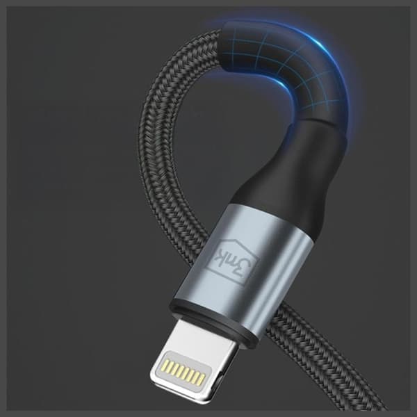 3MK USB-A til Lightning 12W Kabel 5V/2.4A 1m N-SERIE Hyper - Sort Svart