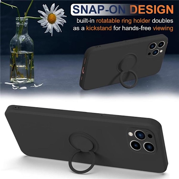 iPhone 15 Pro Max Mobilskal Ringhållare Liquid Silikon - Svart Svart