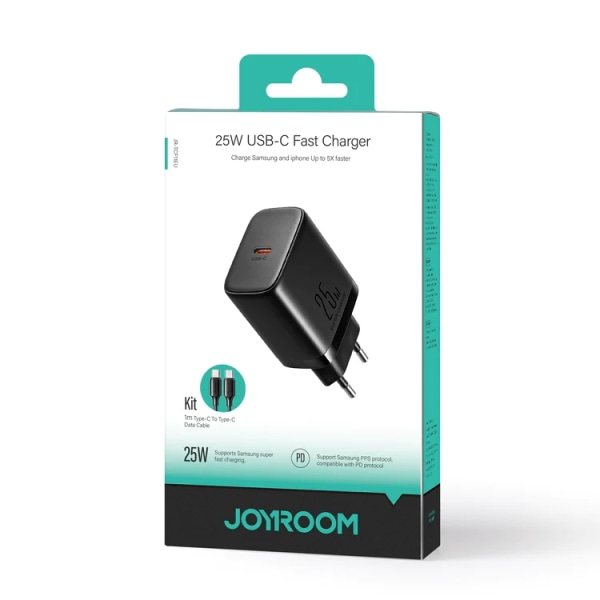 Joyroom Pikalaturi 25W + USB-C/USB-C kaapeli 1m - valkoinen