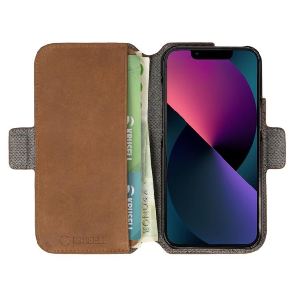 Krusell iPhone 13 Mini tegnebog etui Ægte læder - Cognac