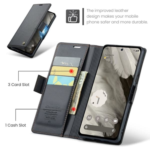 CASEME Plånboksfodral Konstläder till Google Pixel 8 - Svart