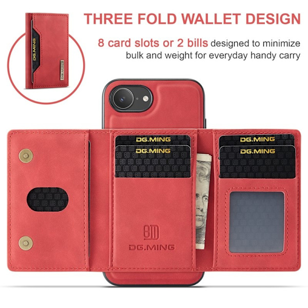 DG.MING M2 Series Mobilskal till iPhone 16e PU + PC + TPU Röd