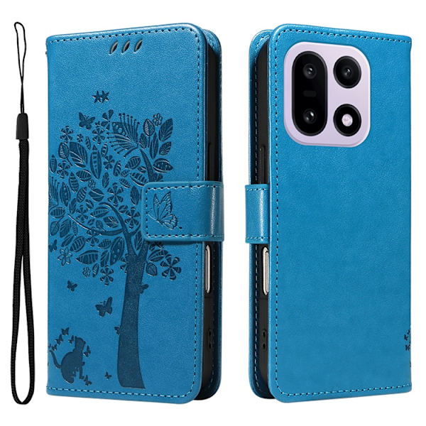 OnePlus 15 5G Plånboksfodral Cat Tree Pattern Konstläder Blå