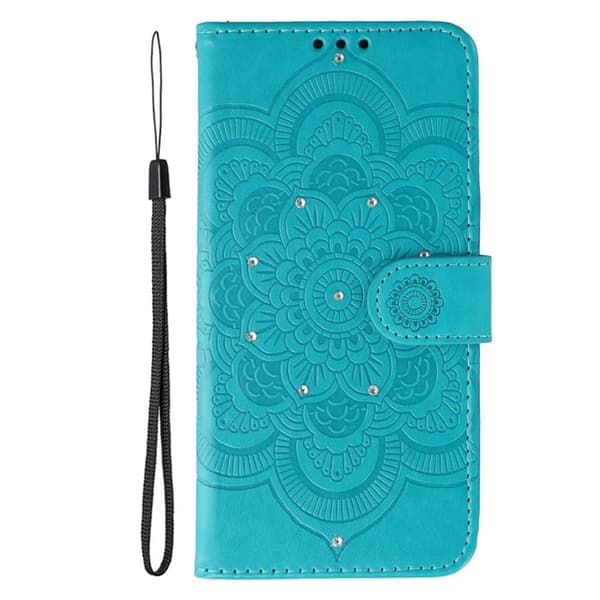 OnePlus 15 5G Konstläder Plånboksfodral Mandala Imprint Rhinestone - Blå Blå