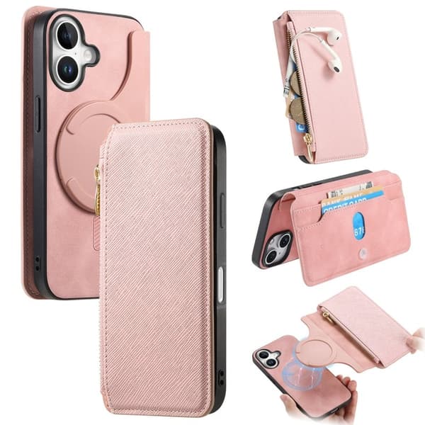 CASENEO iPhone 16 Plånboksfodral Cross Texture Konstläder - Rosa
