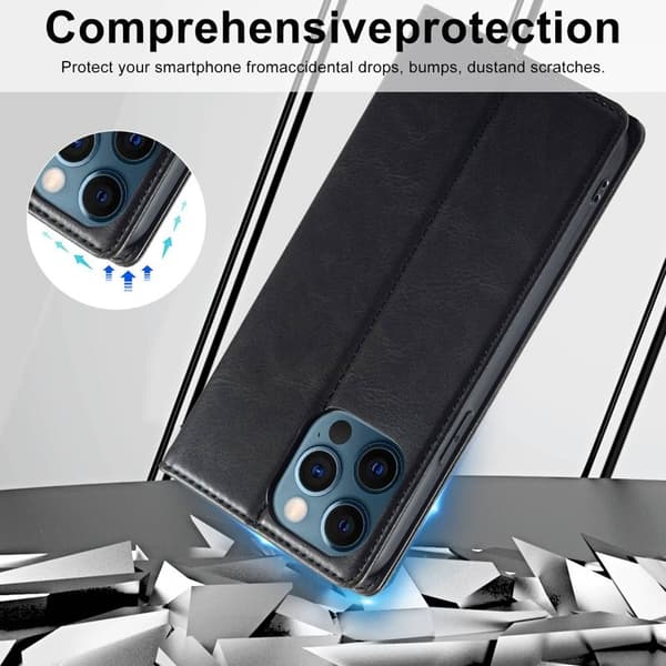 LC.IMEEKE iPhone 12 / 12 Pro Plånboksfodral Konstläder - Svart
