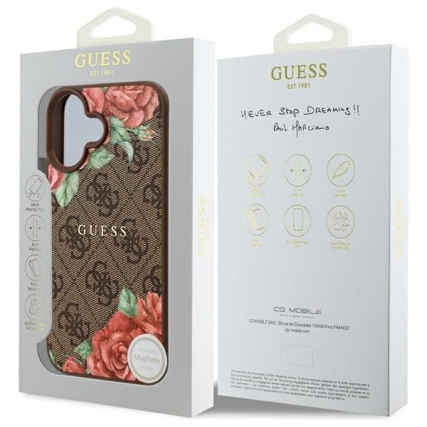 Guess Mobilskal till iPhone 16 MagSafe 4G Flowers Print - Brun Brun